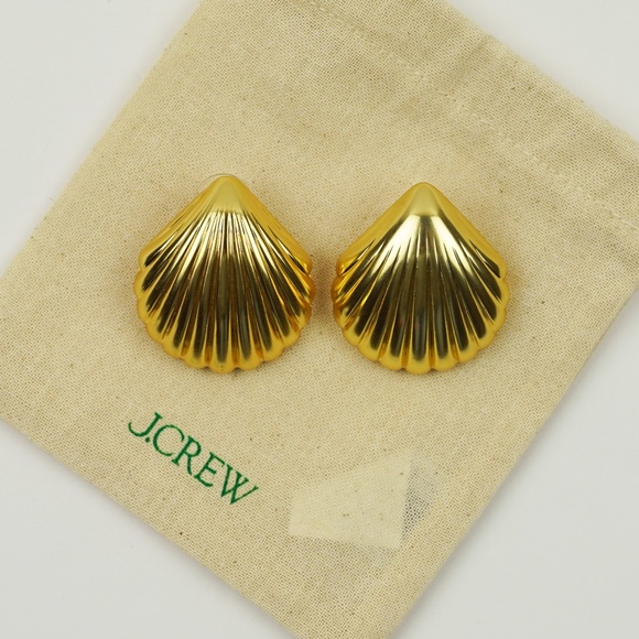 JCREW Metallic Shell Earrings in Burnished Gold $49 BQ554 - Picture 2 of 3